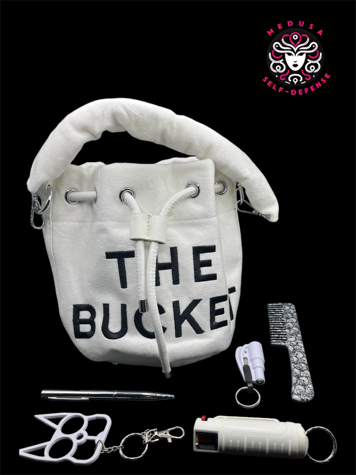 KIT SELF DEFENSE 5 PZ CON BUCKET BAG BIANCO